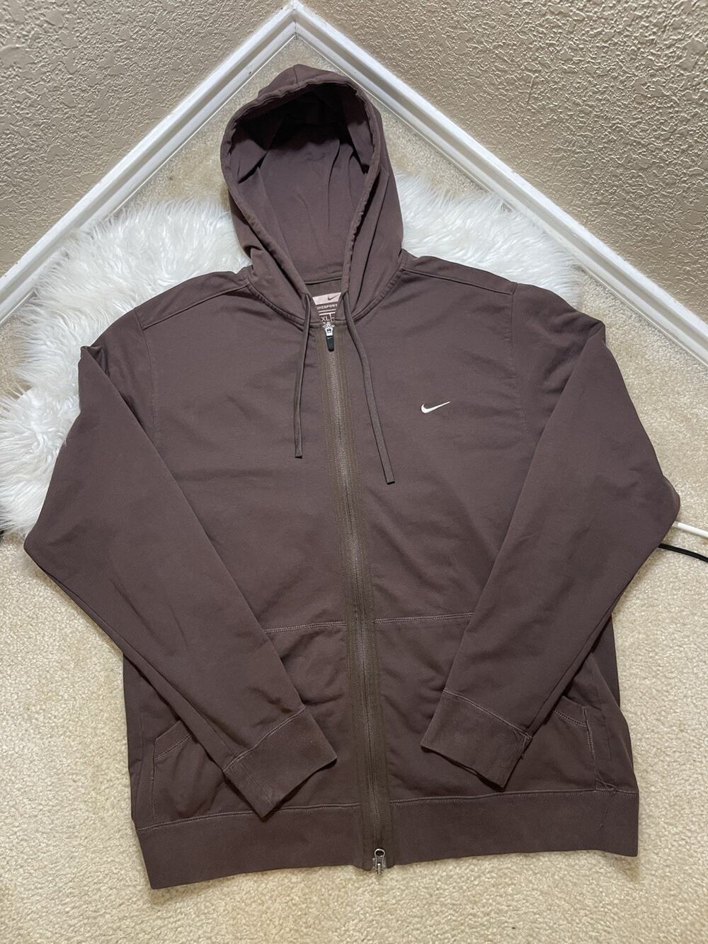 Nike Mini Swoosh Full Zip Hoodie XXL Brown Dri Fit Sportswear Y2K Mens